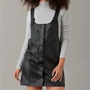 American Eagle black vegan leather pinafore dress